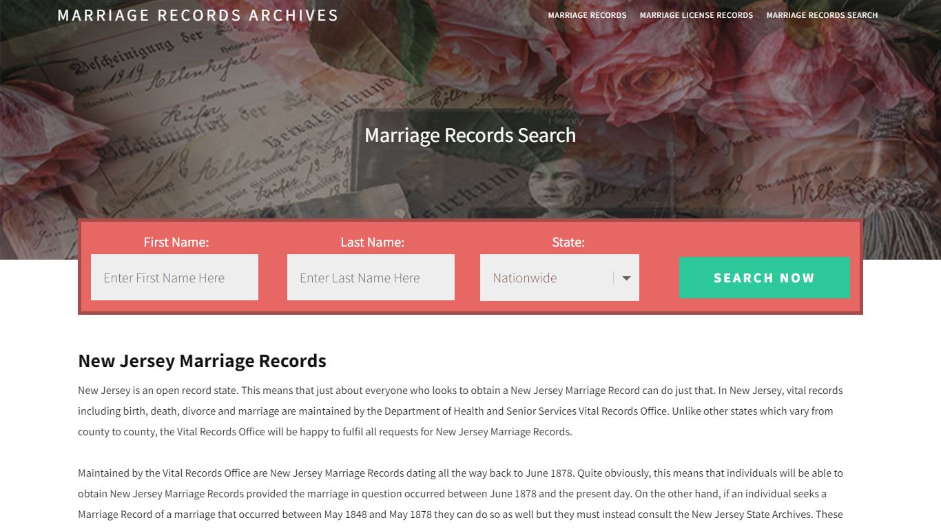 New Jersey Marriage Records | Enter Name and Search | 14 Days Free